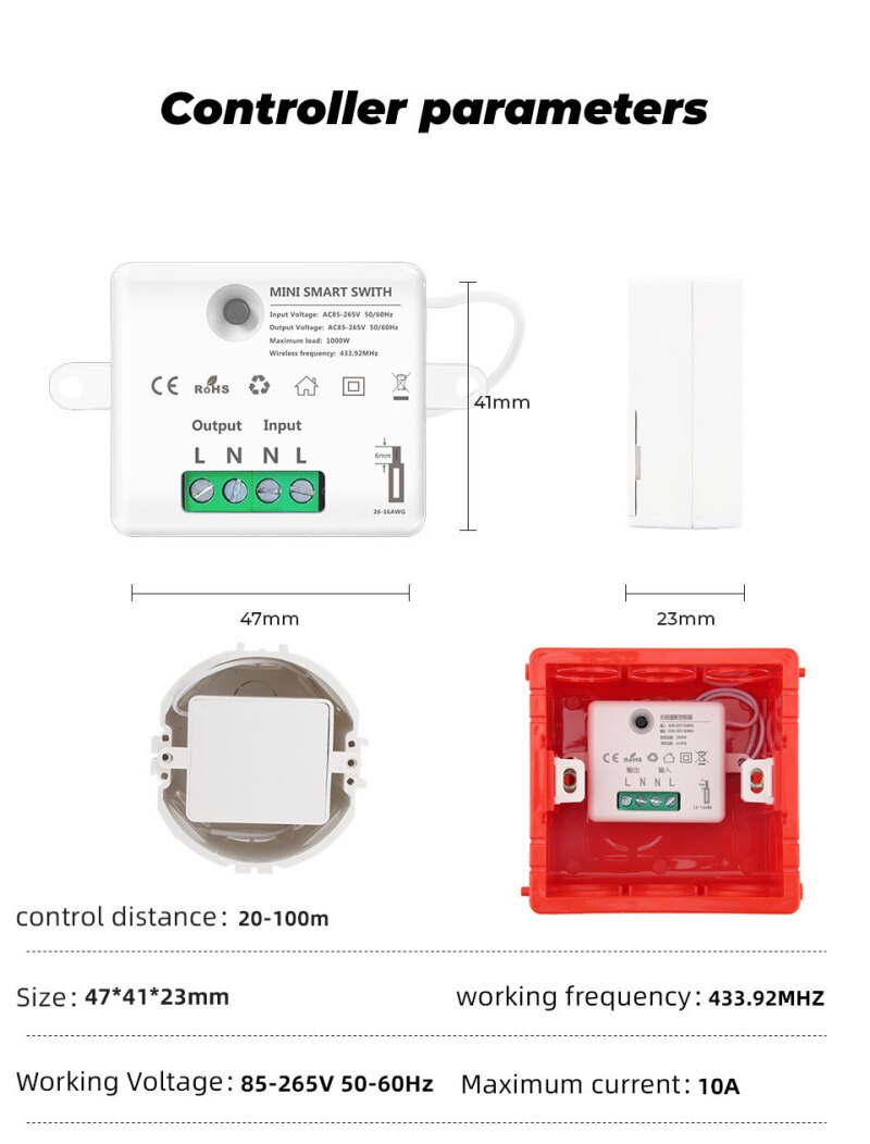 Smart Home Mini Module Wireless wall Touch Switch Light 433MHZ 110V 220V Remote Control Module Glass Screen Panel On Off