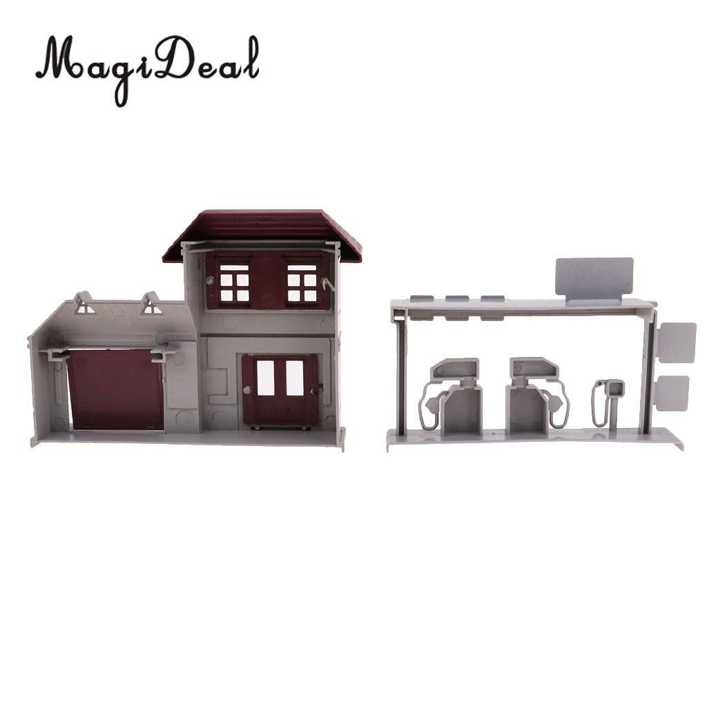 1:87 Scale Gas Station Simulation Layout HO Gauge Building Model Kit Diorama