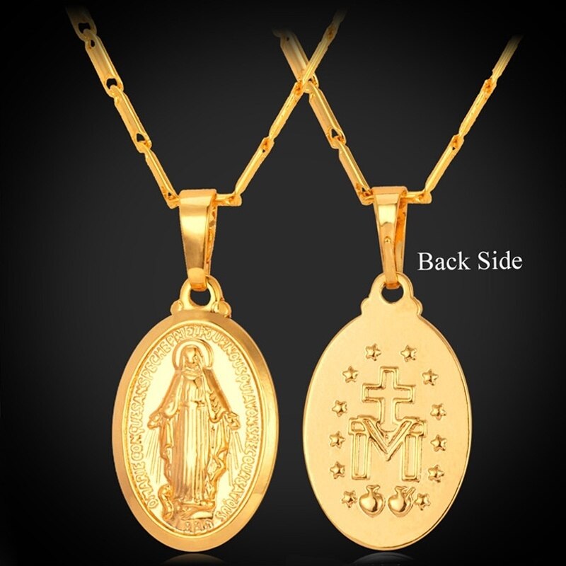 Religieuze Stijl Virgin Mary Vergulde Medaille Hanger Ketting Classic Katholieke Gebed Amulet Sieraden: Gold