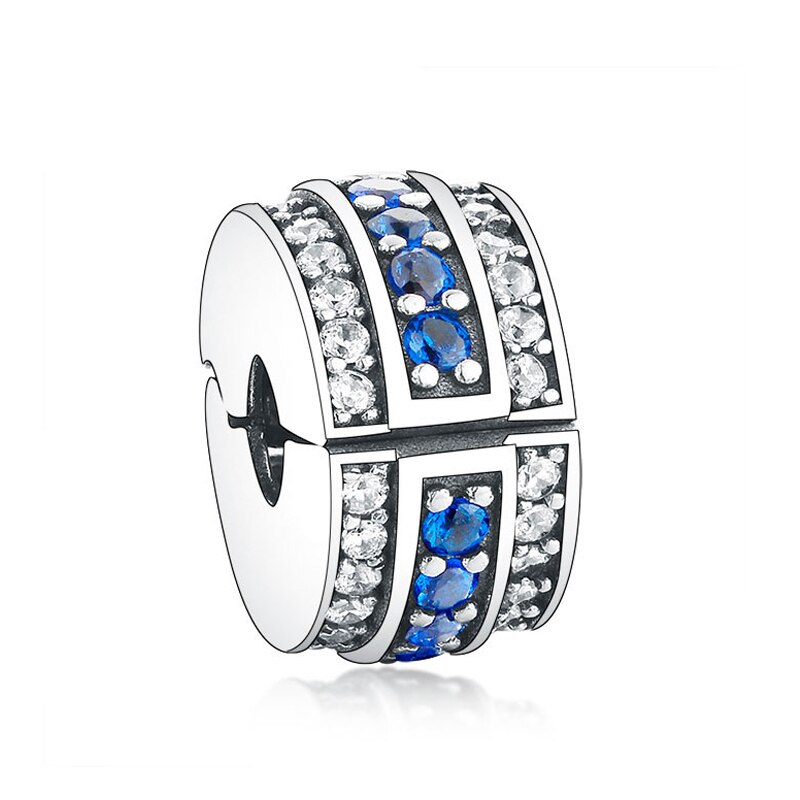 Winter 100% 925 Sterling Silver Sparkling Sunburst Clip Geometric Shapes Clip Clear Shining Charm Safety Chain