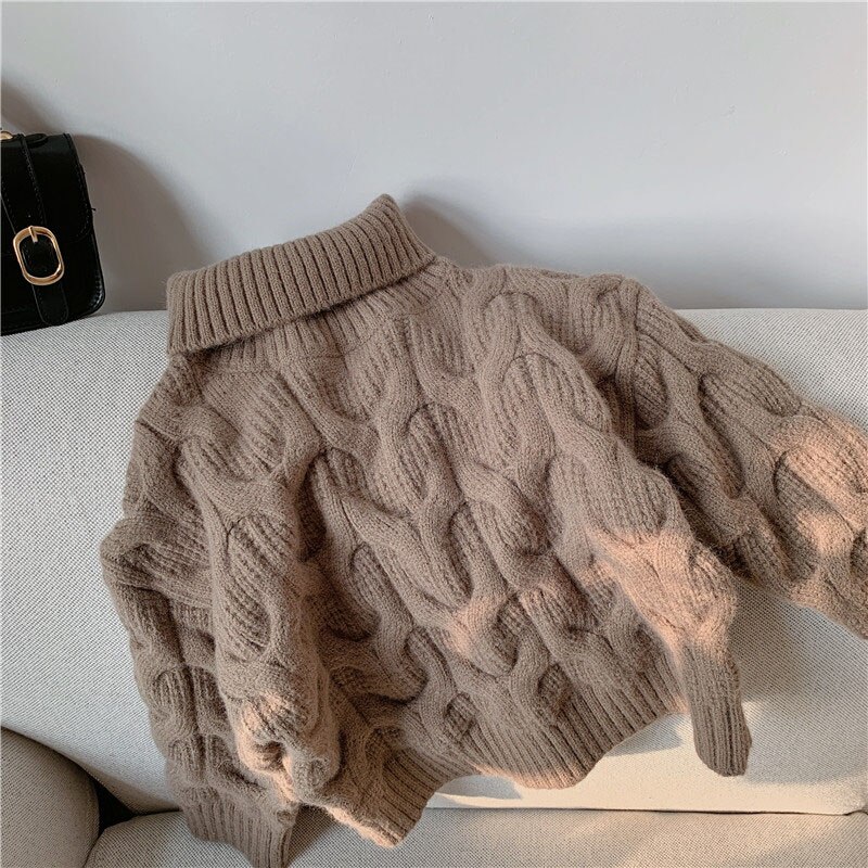 Menoea Winter Sweaters for Kids Boy Korean Style Clothes for Toddler Girl Turtleneck Solid Thick Warm Knitted Pullover: AM0022 Khaki / 4T
