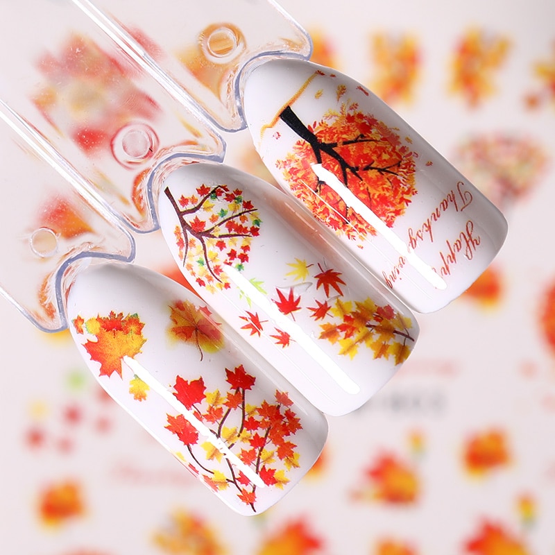 Maple Leaf Ontwerpen Nail Art Water Decals Zomer Fruit Nail Transfer Sticker Citroen Oranje Aardbei Cherry Nail Art Decoraties: 25