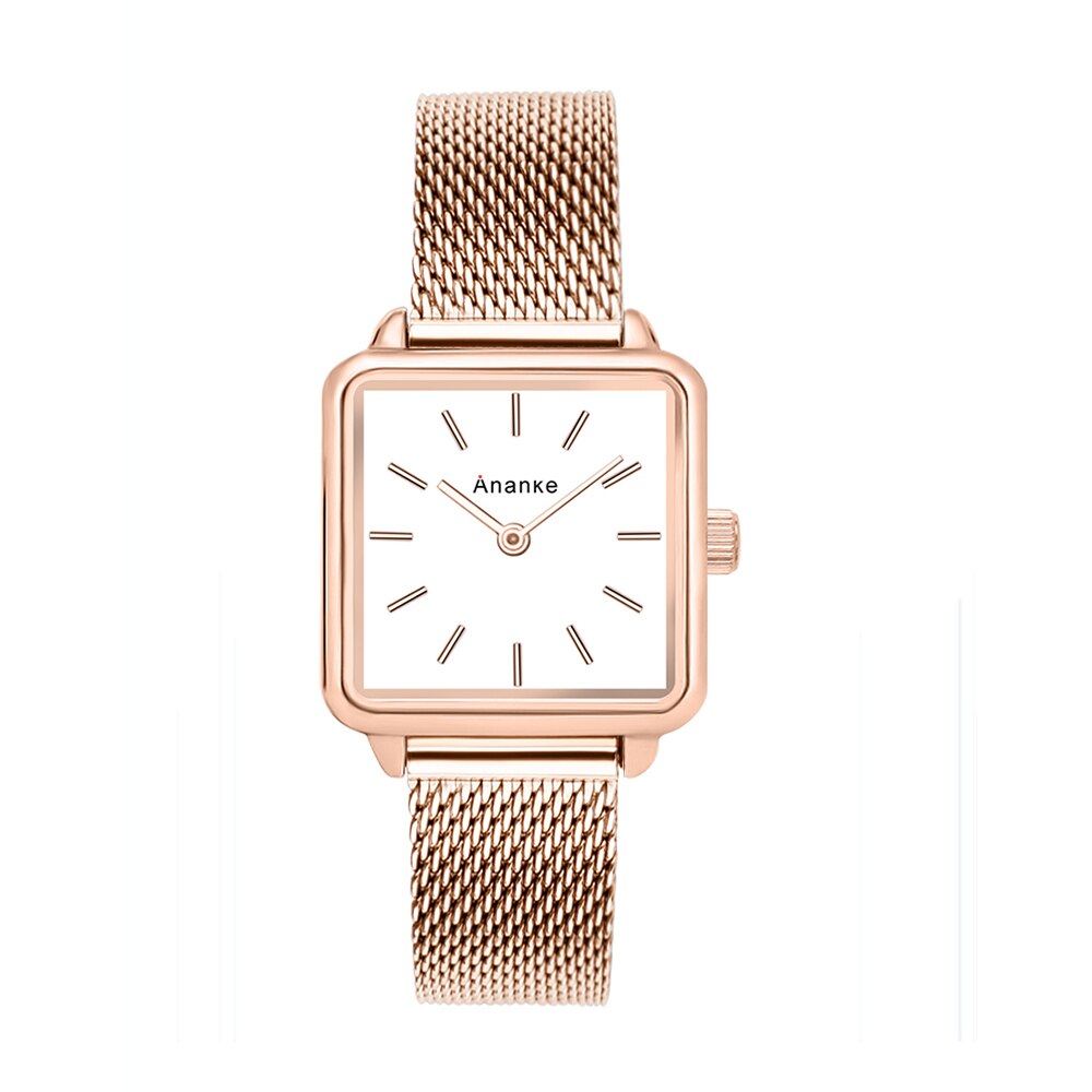 Ananke – montres à Quartz pour femmes, en acier inoxydable, bracelet en maille, étanche, carré or Rose, cadran Simple, AN25: AN2517