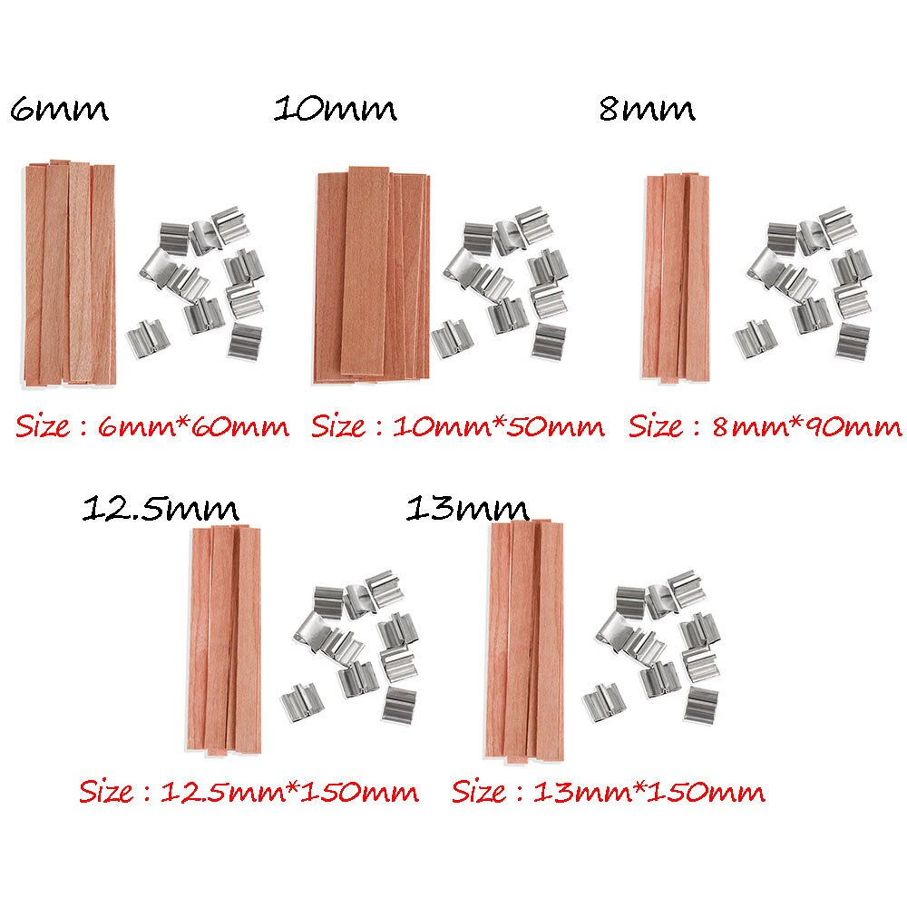 10X 6/8/10/12.5/13Mm Houten Kaarsen Wieken Met Onderhouder Tab Kaars Wieken Core Voor Kaars Maken Supply Soja Parffin Wax