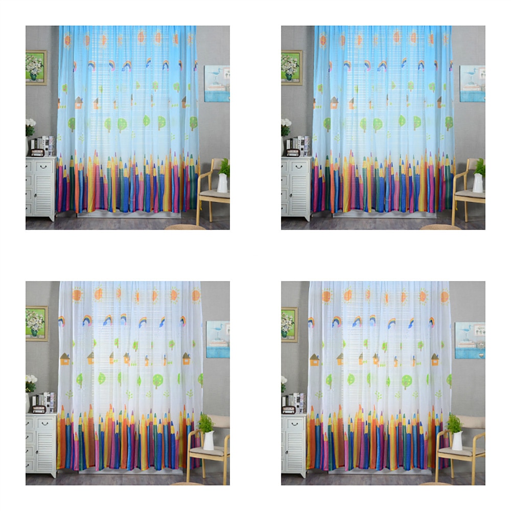 Zon Regenboog Potlood Print Gordijn Moderne Gordijn Window Room Divider Gordijn Volant Woonkamer Decoratie