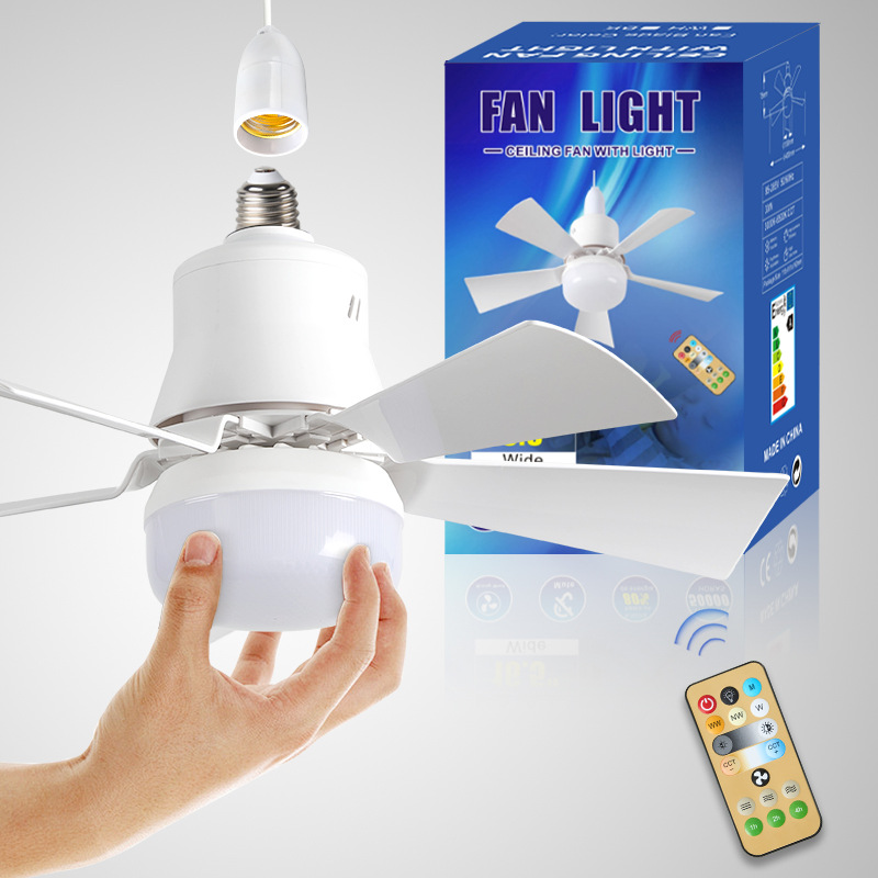 Ventilador de techo con control remoto, luz LED E27 de 30W para atenuación, adecuado para sala de estar, estudio, uso doméstico, 85-265V: Blanco