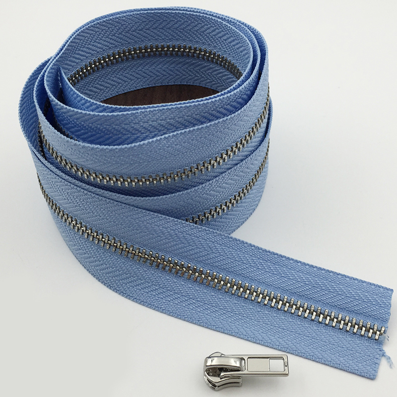 1 meter milieuvriendelijke 3#  metalen ritsen zonder schuif voor kleding portemonnee tas rits reparatiesets rugzak doe-het-zelf naai accessoires: Lichtblauwzilver