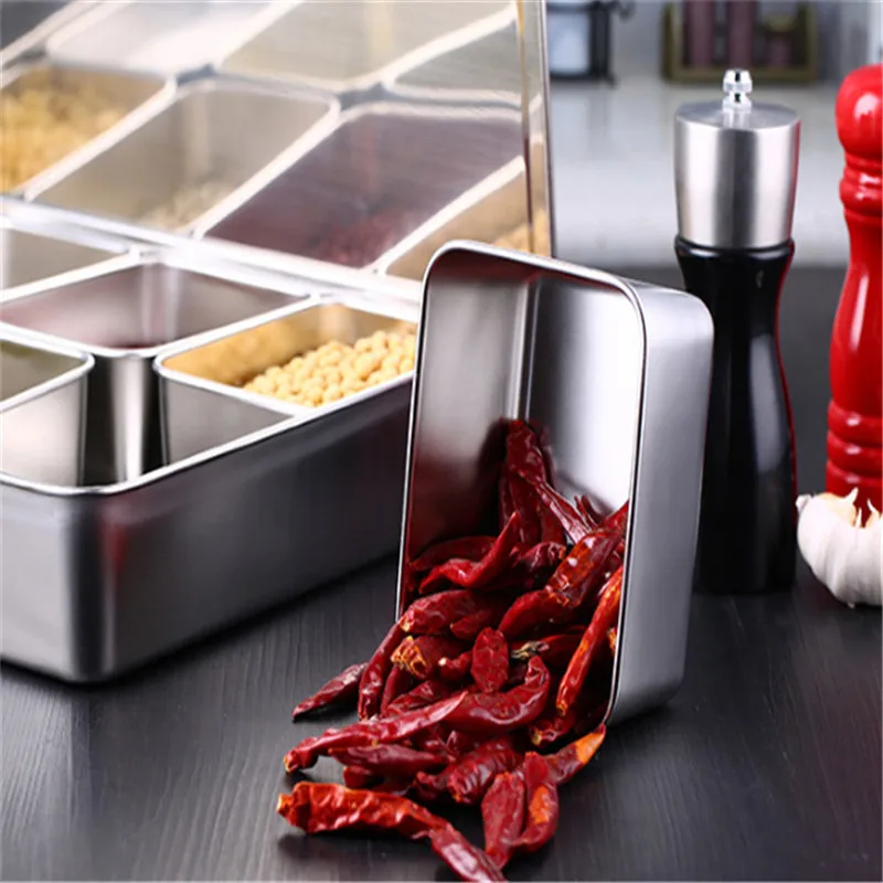Japan Style Kitchen food Storage container Compartments Stainless Steel Seasoning box Containers with Lid Rectangle chef tools