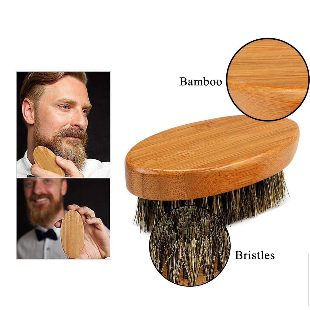 Mannen Scheerkwast Set Varkenshaar Draagbare Kapper Natuurlijke Baard Borstel Kam Schaar Voor Gezichtsreiniging Styling Tool