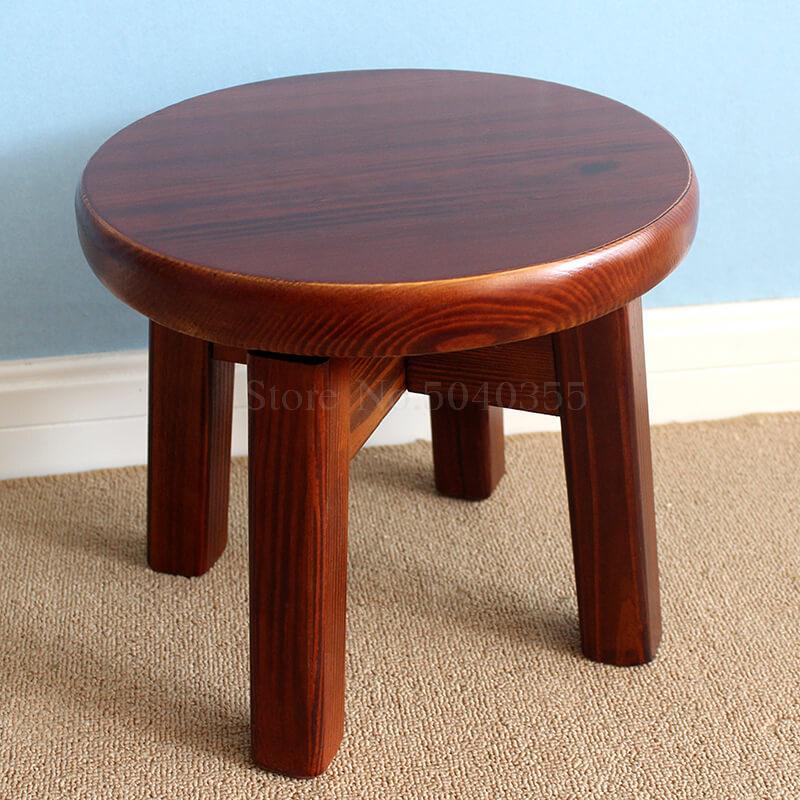 Taburete pequeño de madera maciza de uso doméstico, taburete pequeño de madera carbonizado giratorio, taburete de madera simple y para niños y adultos, taburete pequeño