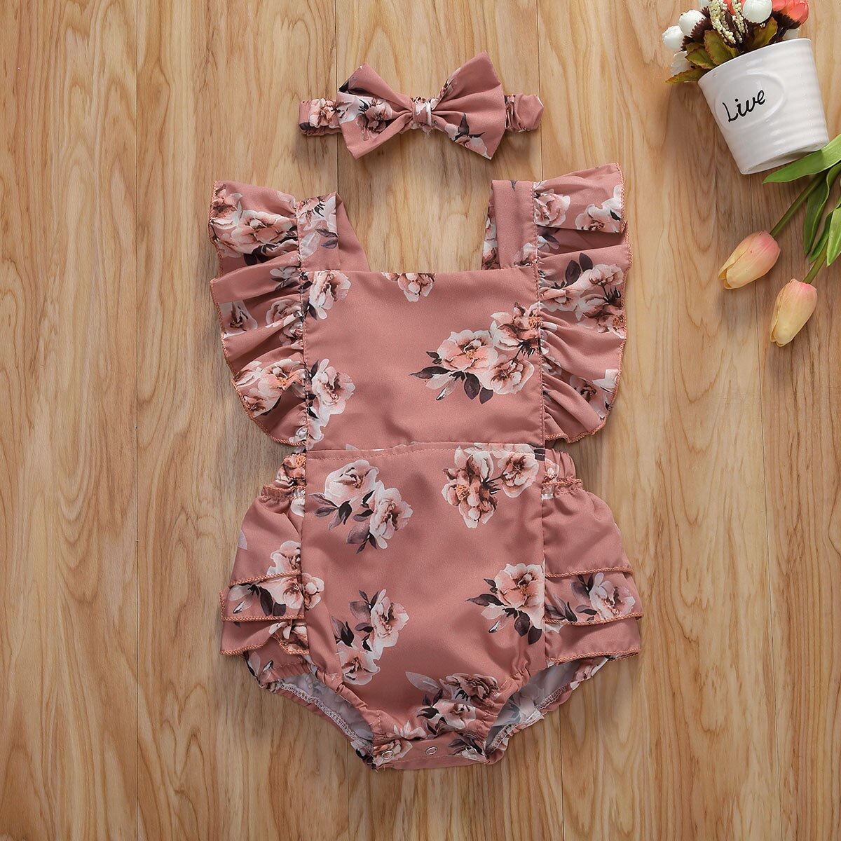 Spädbarn bebis flickor blommiga kläder volang romper toppar blommig sommar söt baby flicka outfit kläder