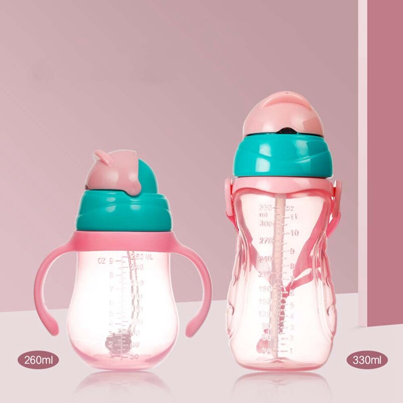 260ml/330ml kinderen school drinkbeker met handvat baby kinderen leren voeden drinkwater met rietje siliconen fles