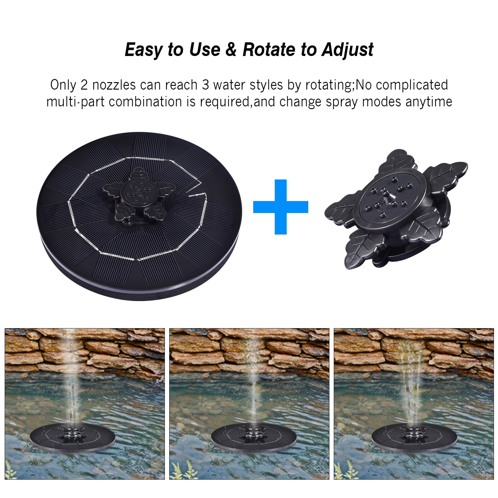 3-in-1 Solar Fountain Nozzle Swimming Pools Fountain Floating Solar Fountain Solar Powered Garden Water Fountain Pool Pond Deco