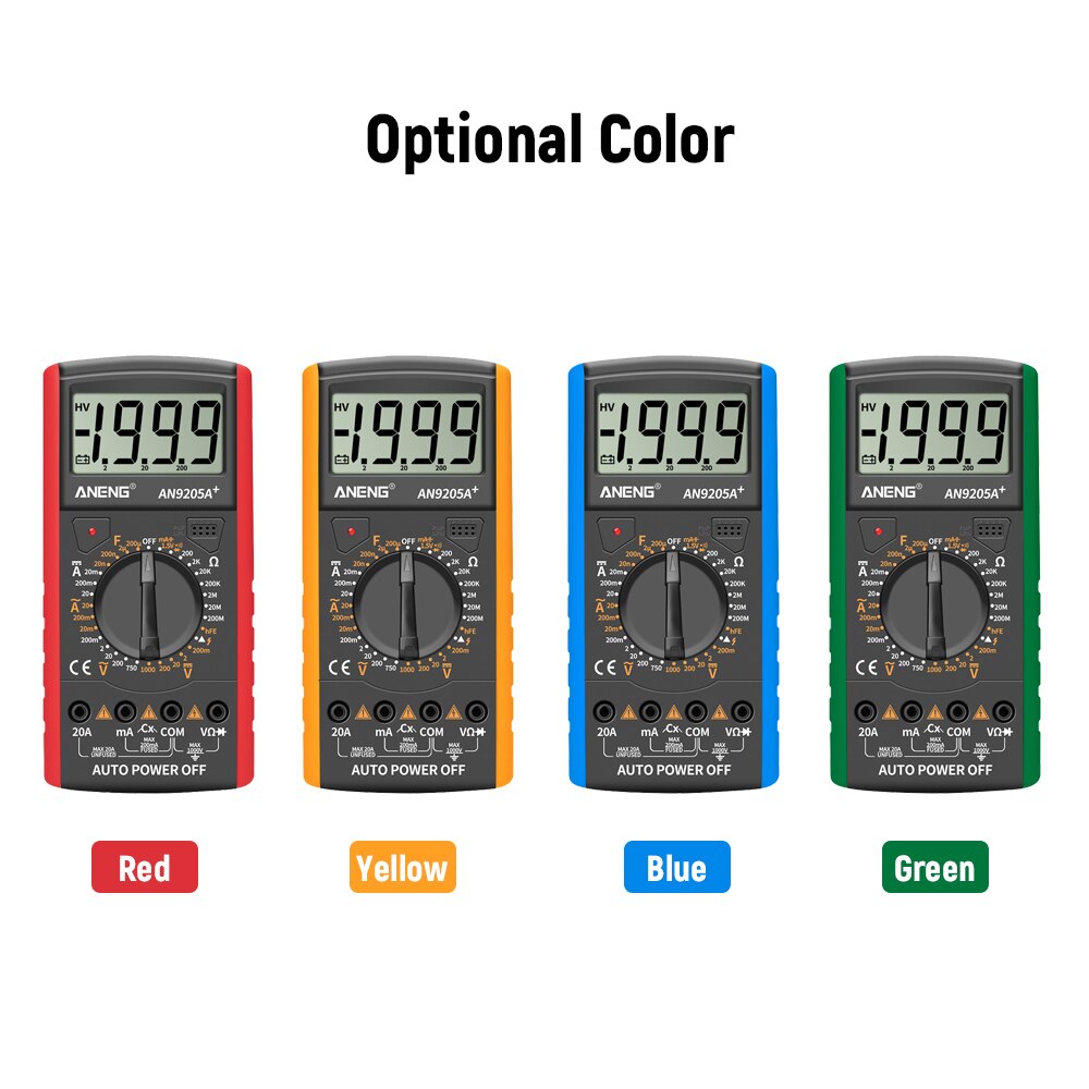 ANENG DT9205A+ Digital Multimeter 1999 Count Manual Range Universal Meter AC DC Resistance Capacitance Transistor Tester