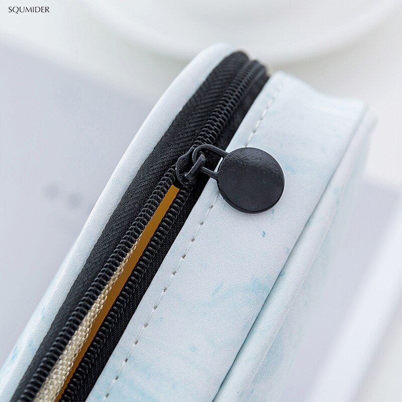 Estuche multifuncional de Pu para lápices, caja de papelería de gran capacidad sencilla para estudiantes, en blanco y negro, caja de almacenamiento con cremallera simple