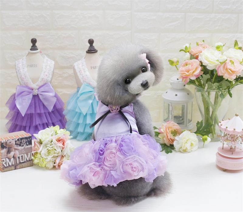 Arrivals Pet Dog Cat Summer Spring Dresses Rose Cute Lace For Small Dog Dresses Poodle Chihuahua Teddy Shirt Princess: purple / XL