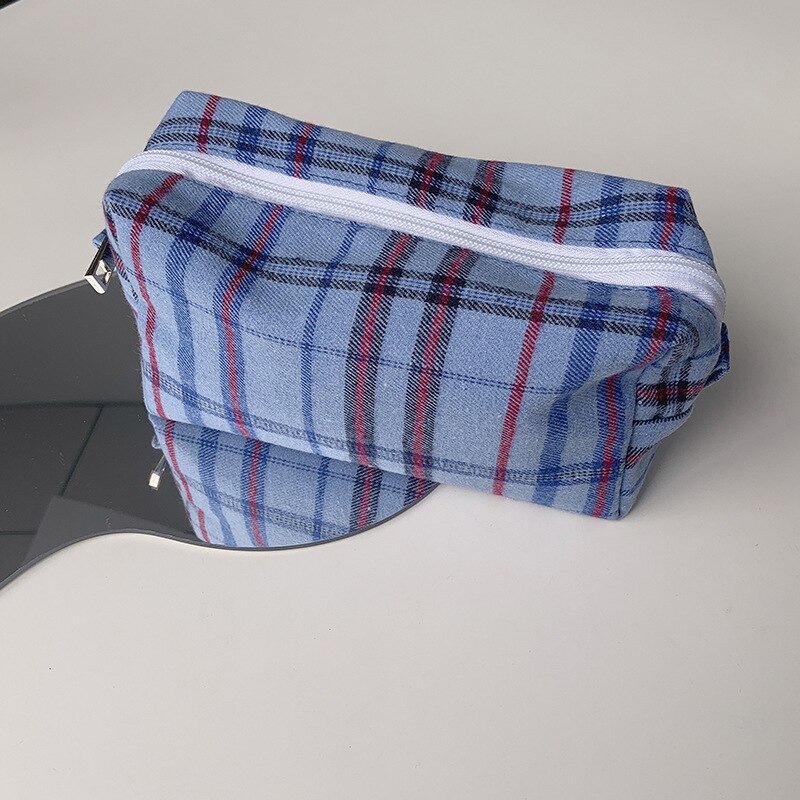 Trousse pour crayons à motifs vintage, pochettes pliable en tissu à carreaux, pour ranger les couleurs, accessoire de rangement pour l'école, les voyages, le maquillage, F136: Blue Black