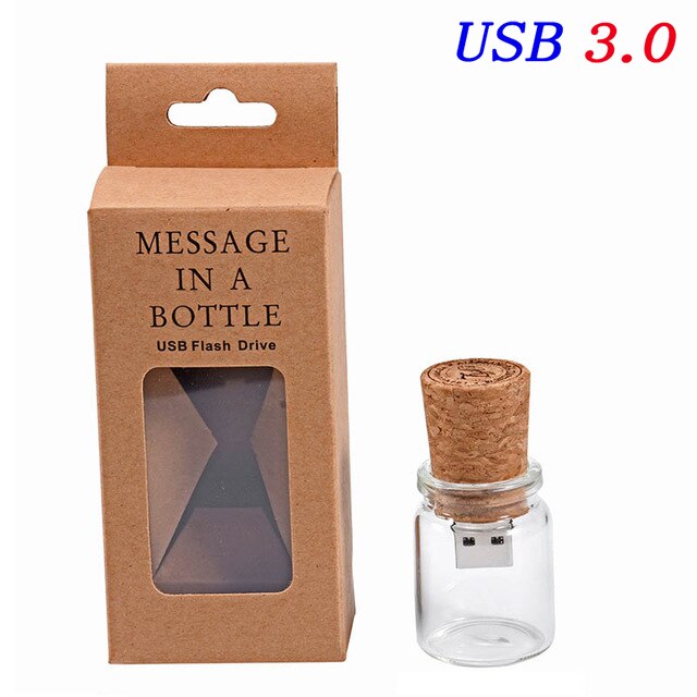JASTER USB 3.0 floating bottle pendrive 4GB 8GB 16GB 32GB 64GB wish bottles cork usb flash drive memory Stick wedding: 32GB / With carton