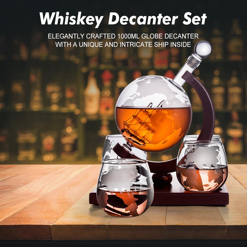 1000ml Whiskey Karaffe Antike Schiff Whiskey Spender Für Schnaps Bourbon Wodka Globus Karaffe Mit Fertig Holz Stehen
