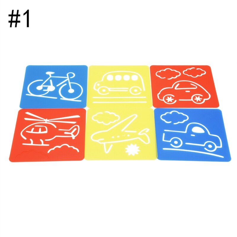 6Pcs Kinderen Multi Vormige Plastic Heersers Schilderij Tekening Sjabloon Stencil Kids Kinderen Leren Art Tool Kleurrijke Tekening Speelgoed: type2-Car and cloud