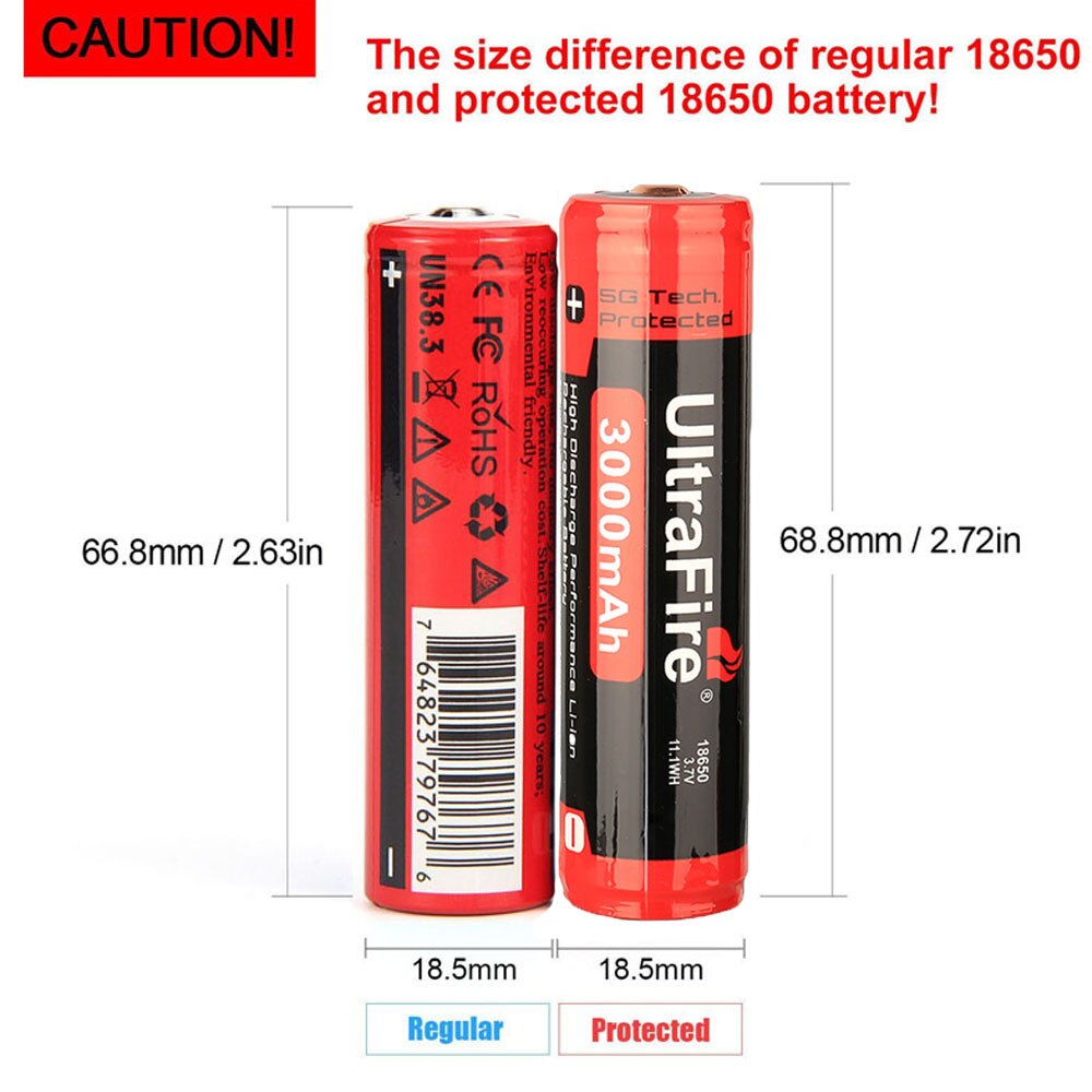 Ultrafire 100% Original 18650 Battery With PCB 3.7V 3000mAh Li-ion Rechargeable Battery For Flashlight Batteries