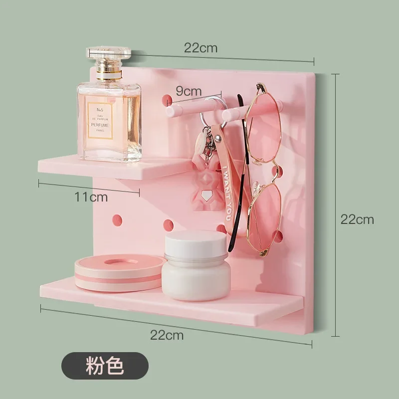 Estantes de pared para decoración del hogar, tablero con agujeros, estante de almacenamiento de pared, estante de almacenamiento, estantes de pared colgantes para cocina y dormitorio, decoración de pared: Rosa