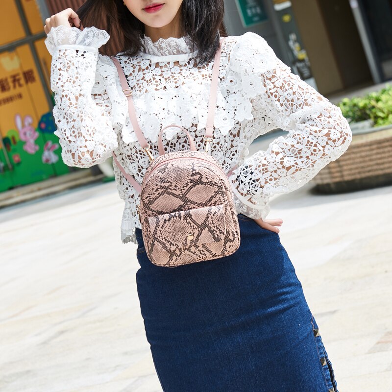 Women Snakeskin Pattern Backpack Ladies Stylish PU Daypack Shoulder Bags for Travel Shopping