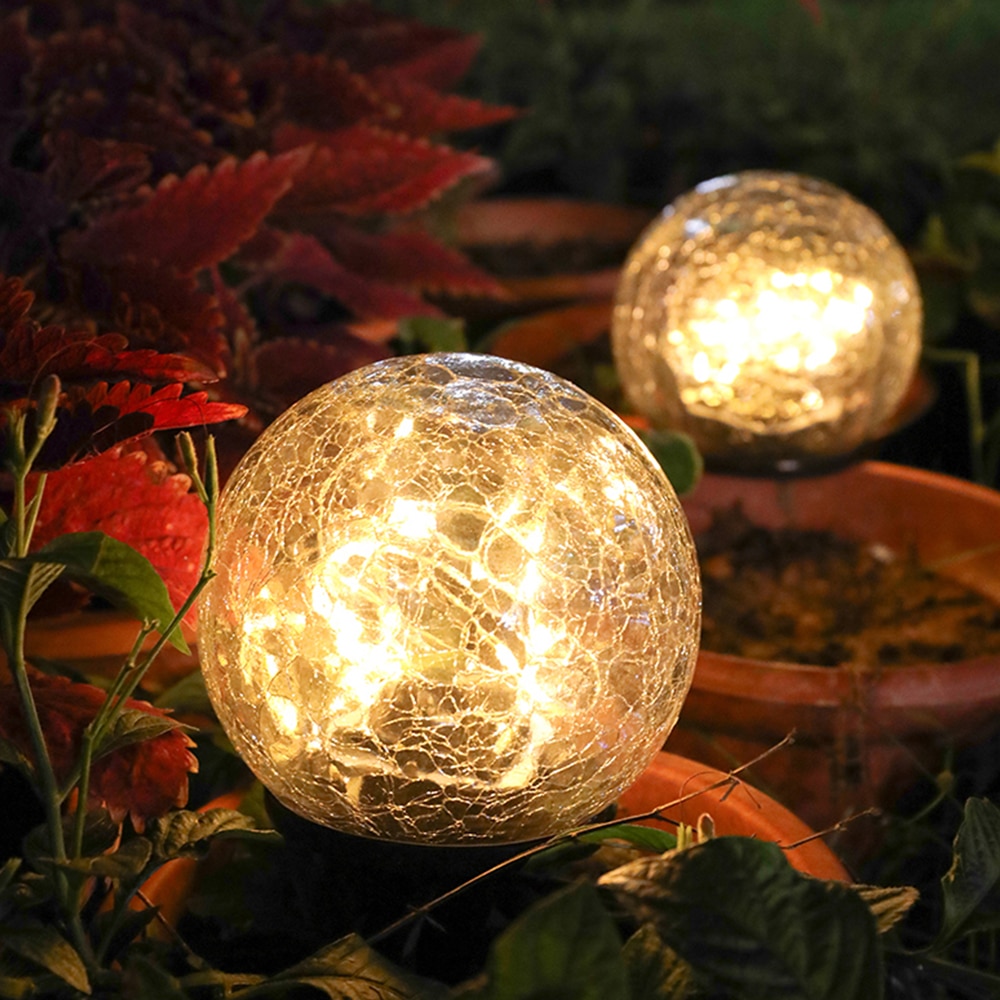 Garden Decoration Crack Glass Ball LED Ground Light Solar LED Lawn Lamp Waterproof Outdoor Landscape Patio Yard Pathway Light