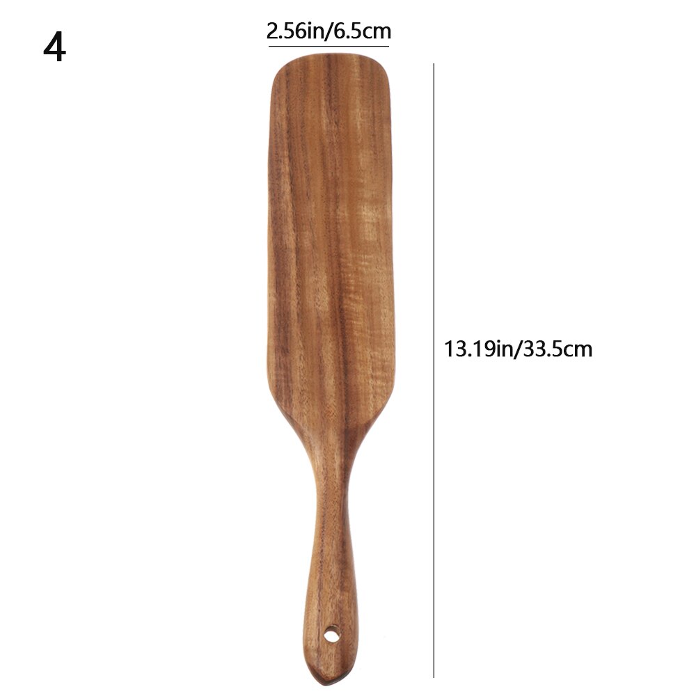 Wooden Spurtles Set Slotted spatula Ladle colander for Stirring Mixing Serving Natural Teak Kitchen Cooking Utensil: 4