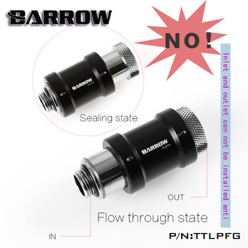Barrow TTLPFG Flat push type check valve single inner thread part for water cooling computer