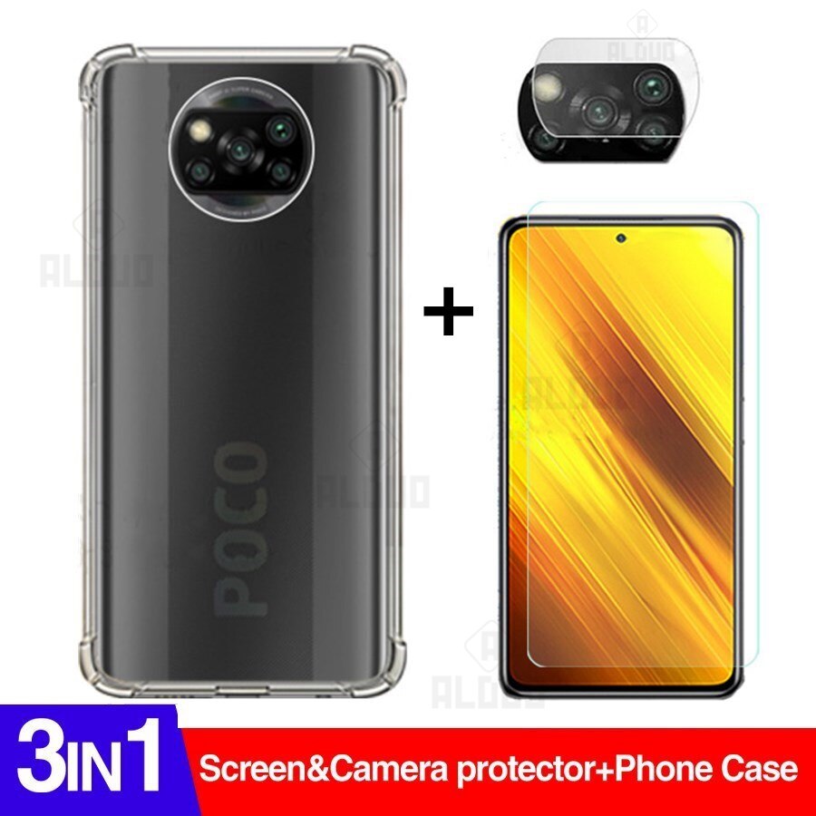 3in1 Poco X3 Case Glas Camera Screen Protector Voor Xiaomi Poco X3 Nfc Global Versie X 3 Clear Anti-shock Cover Xiomi Pocox3: Poco X3