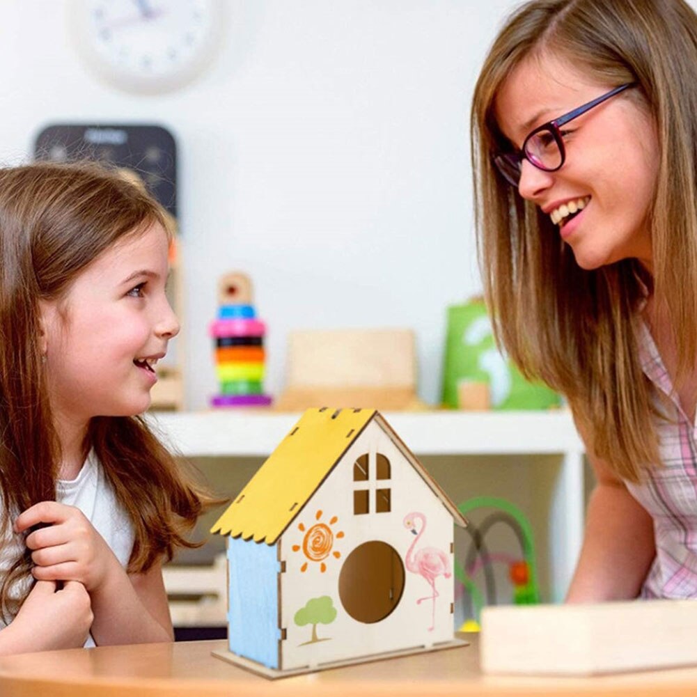 Kit de casa para pájaros DIY, comedero para pájaros, manualidades artísticas de madera para construir y pintar, casa de pájaros para niños de 3 años y más
