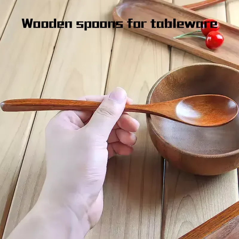 6-delige houten lepelset, keukengerei voor soep, dessert- en dinerserveervies, houten bestek