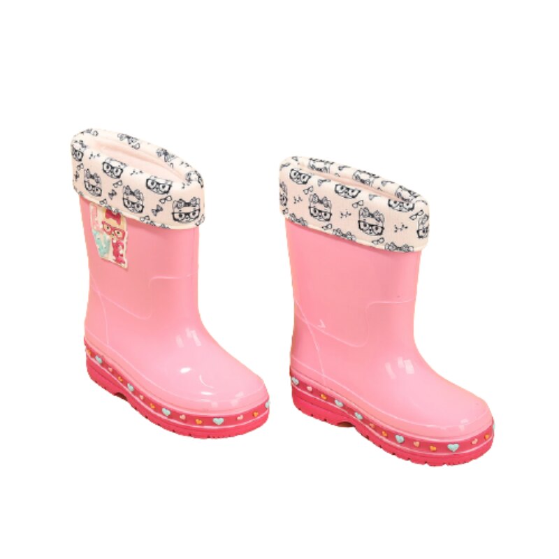 Botas de princesa para niños, botas cálidas de nieve para niña, abrigo de piel de invierno, botas cálidas de lluvia para niña, botas de tacón grueso rosa