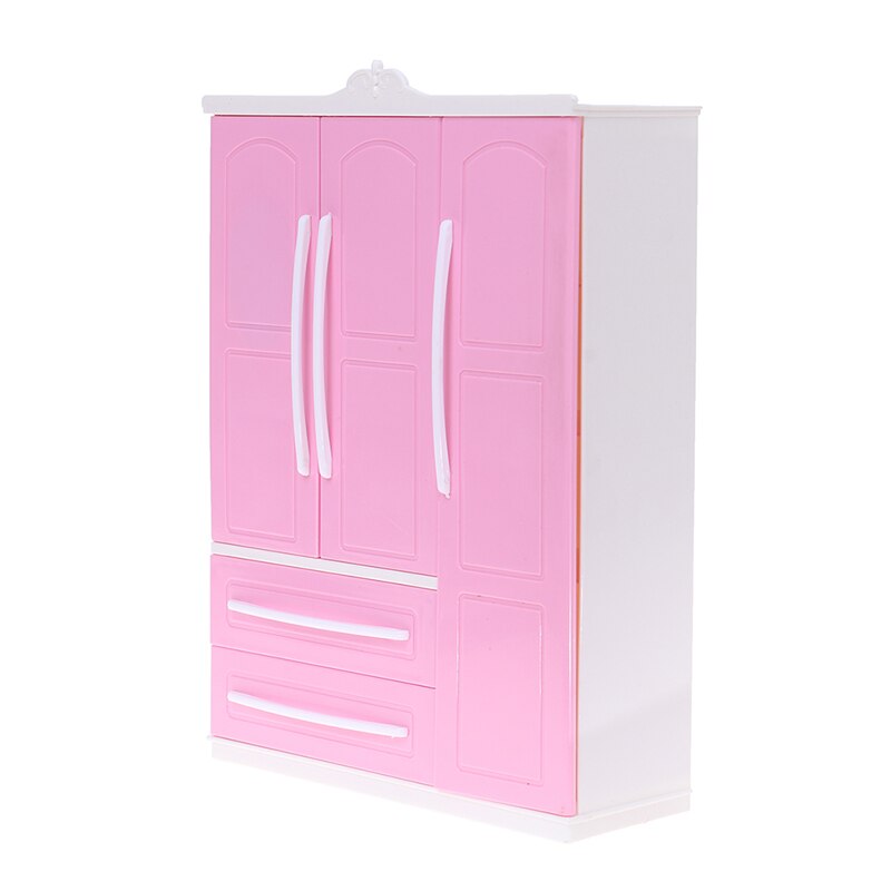 Three-door Pink Modern Wardrobe for Dolls Furniture Clothes Accessories Toys