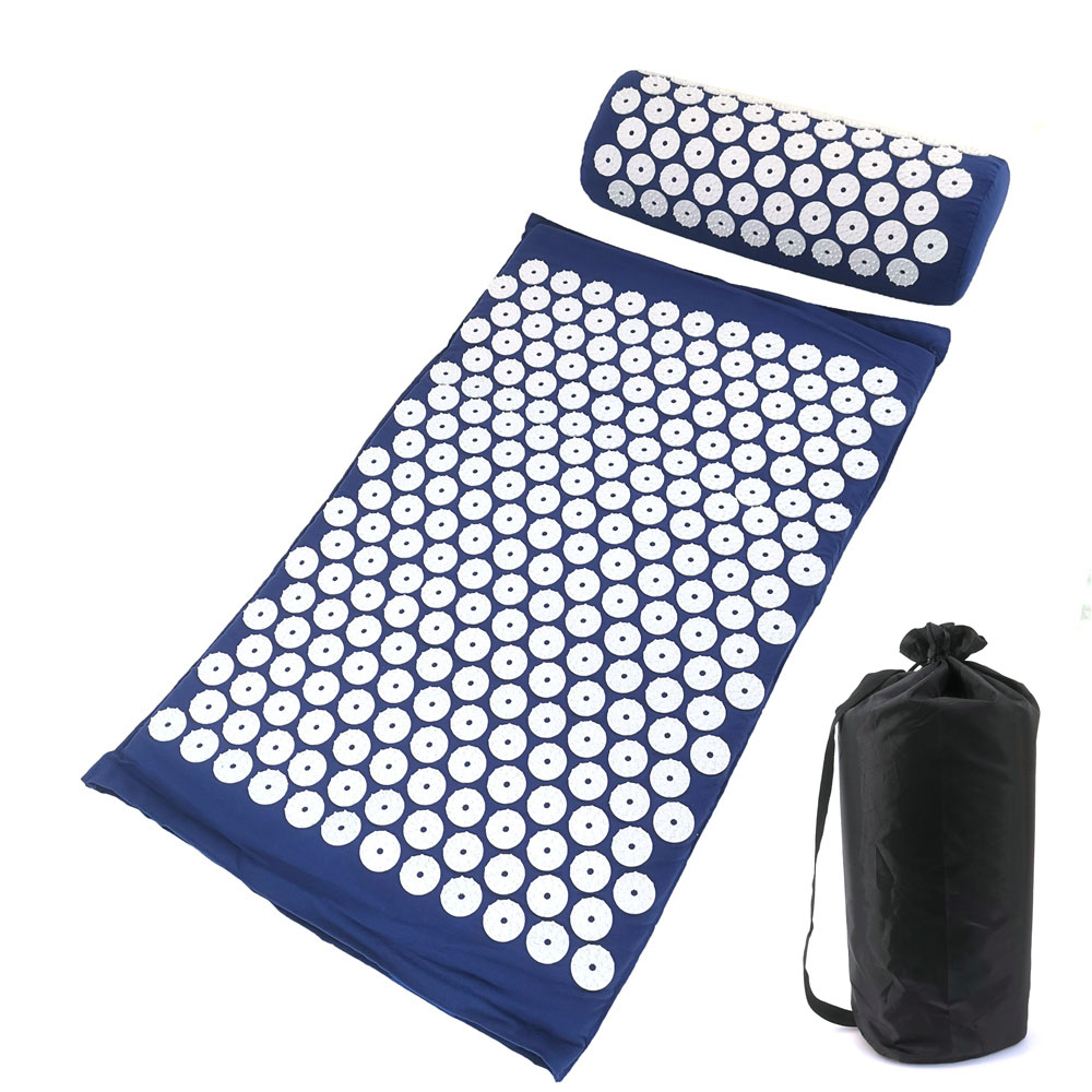 Massager Kussen Massage Yoga Mat Acupressuur Pijn verlichten Stress Rugpijn Spike Mat Acupunctuur Mat en Kussenset: Grijswit