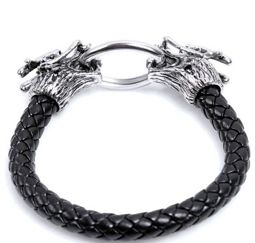 Leather Tibetan Silver Men Bracelet Titanium Men Retro Accessories Variety Dragon Bracelet Men Jewelry