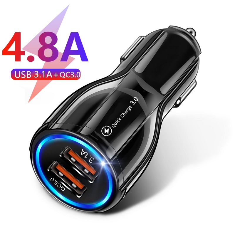 Car Charger Quick Charge 3.0 Dual USB For Mobile Phone Chargers Quick chargers 18W Fast Charging Adapter Mini USB Car-Charger