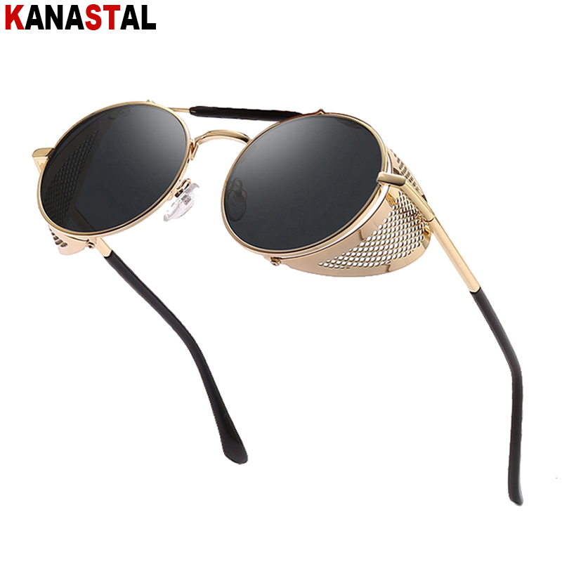 Retro Round Steampunk Sunglasses Men Women UV Side Shield Glasses Metal Frame Gothic Mirror Lens Sun Glasses