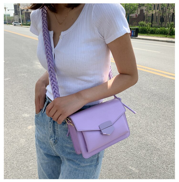 Women's Small Crossbody Bags, Solid Color Leather Shoulder Bag with Braided Strap