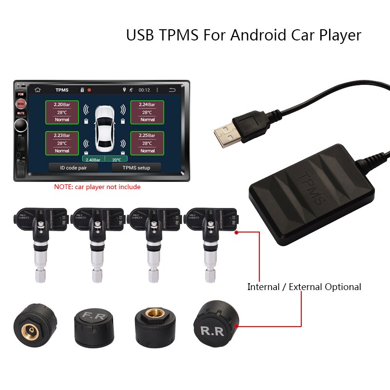 4 Interne/Externe Sensoren Usb Android Tpms Auto Bandenspanningscontrolesysteem Display Navigatie Bandenspanning Alarm 0-116Psi