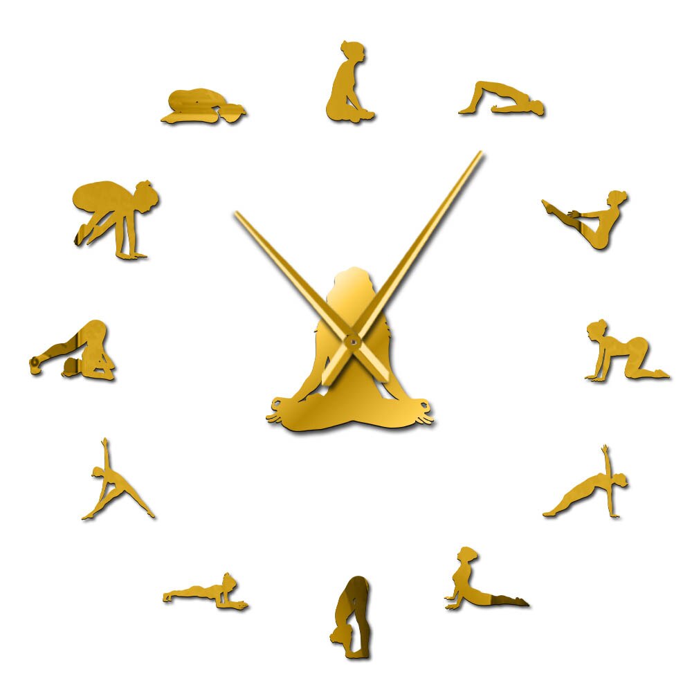 Reloj de pared gigante con Poses de Yoga para el hogar, reloj de pared grande y moderno para encontrar tu equilibrio, arte de meditación, decoración para el hogar: Gold / 37 Inch
