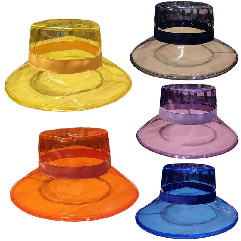 Unisex PVC Transparent Bucket Hat Bright Jelly Wide Brim Waterproof Rain hat 83XF