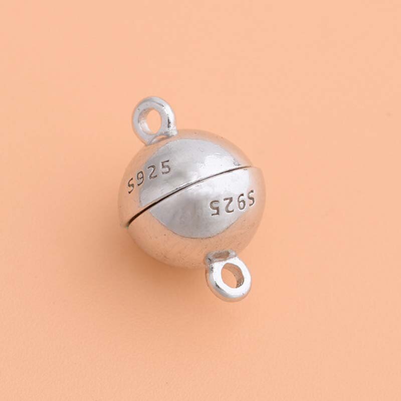 Echte Pure Solid 925 Sterling Zilveren Magnetische Sluitingen Sieraden Maken Ronde Bal Gouden Gesp Sluiting Ketting Armband Bevindingen: Platinum Plated / 8 mm