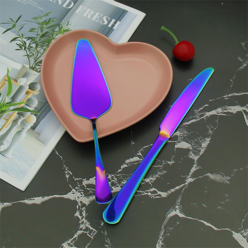 Small Rose Gold Wedding Cake Shovel Knife Set 9&#39;&#39; 23cm Rainbow Cake Server Transfer Black Cutlery Silver Dessert Muffin Cutlery