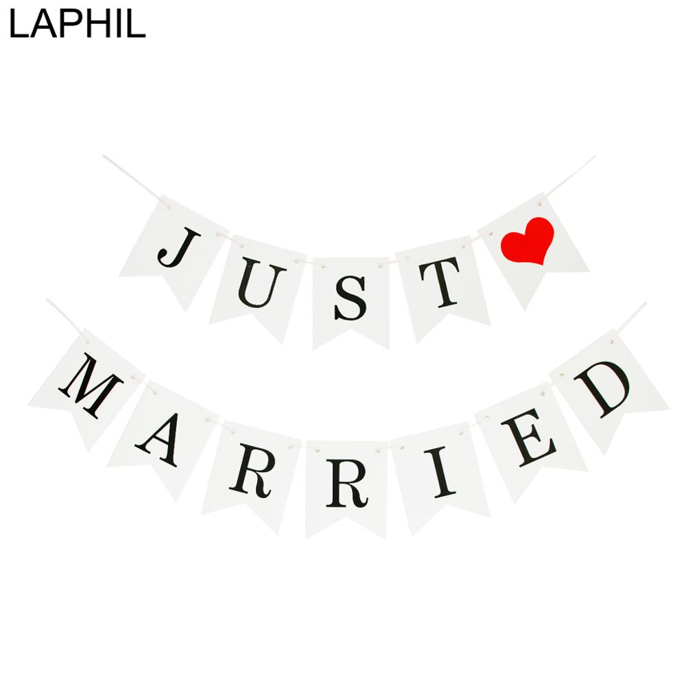 LAPHIL Wedding Decoration White Just Married Banner Mr Mrs Wedding Bunting Garland Photobooth Props Wedding Event Party Supplies