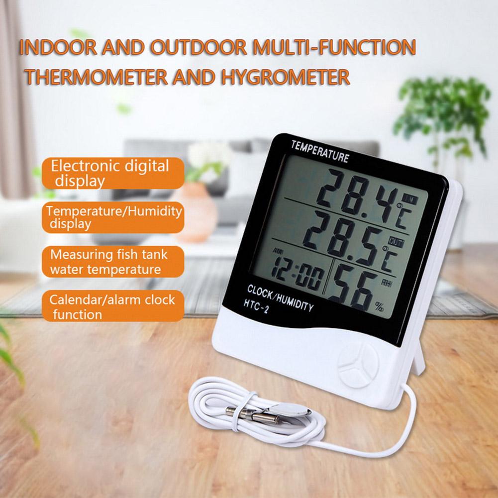 Lcd Digitale Temperatuur-vochtigheidsmeter HTC-2 Indoor Outdoor Hygrometer Thermometer Weerstation Met Klok