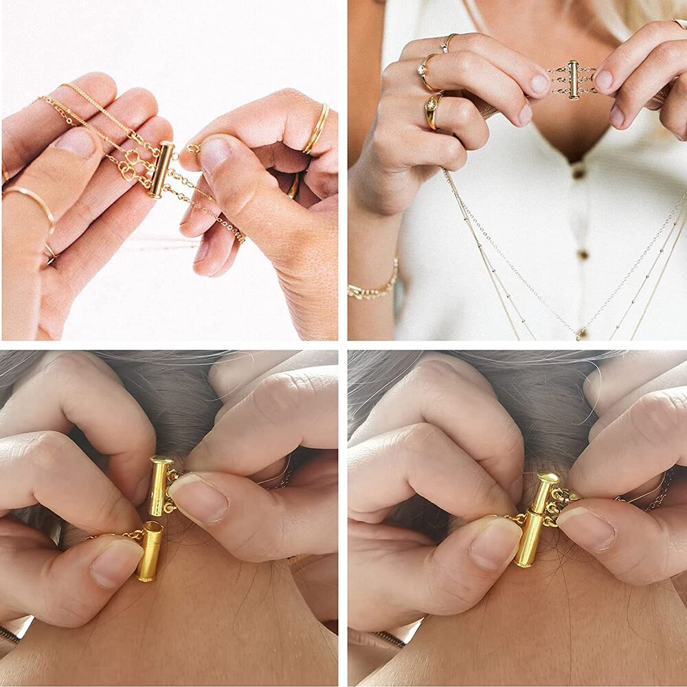 10 Stuks Gelaagde Ketting Spacer Sluiting, Magnetische Slide Sluiting Slot Ketting Connector Multi Strengen Schuif Tube Sluitingen