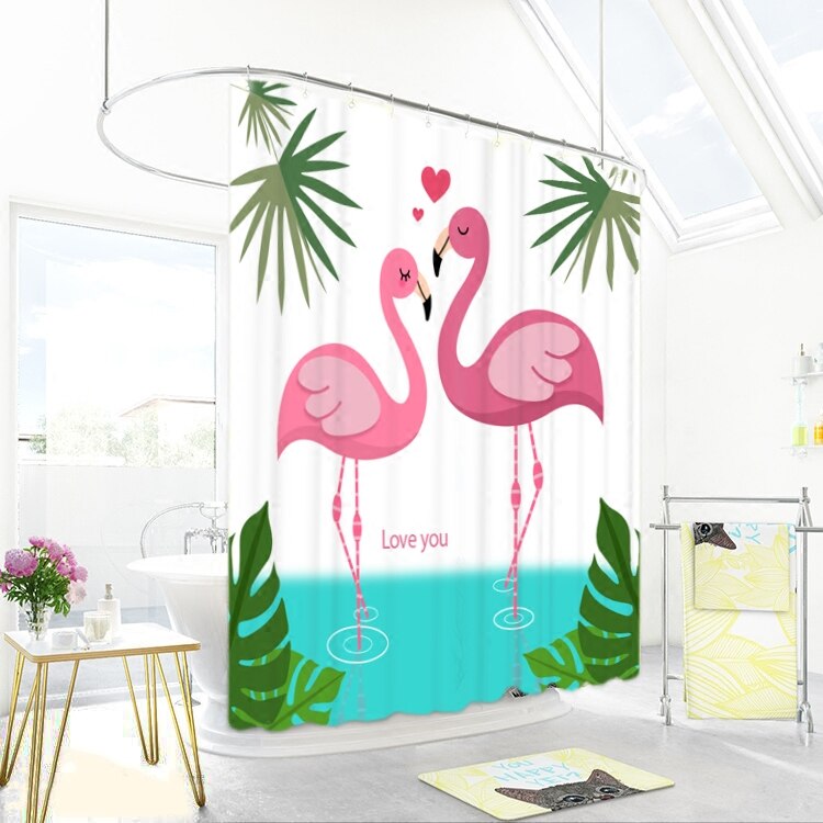 1800 x 1800mm europæisk luksus flamingo badeværelse bruseforhæng vandtæt fortykkelse meldug badeværelse gardin skillevæg