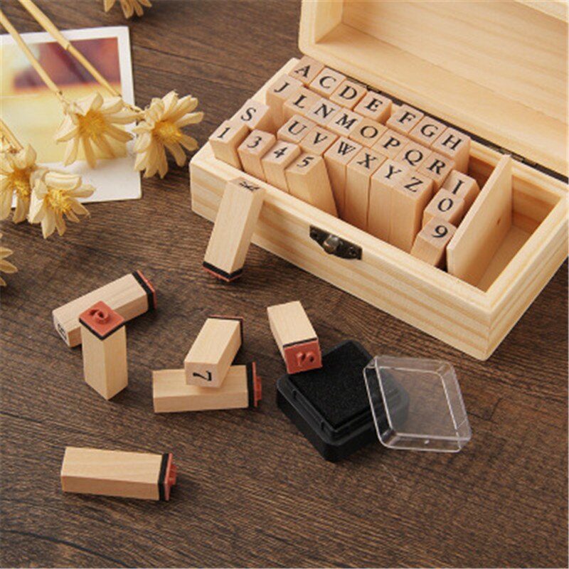 Basic Alphabet Number character stamp DIY wooden r... – Grandado